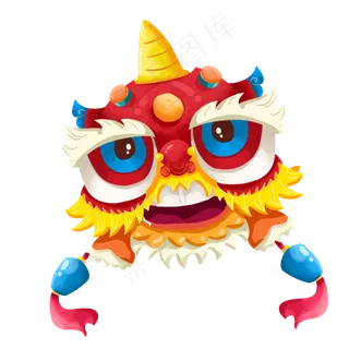卡通手绘春节舞龙狮子头免费下载,免抠元素