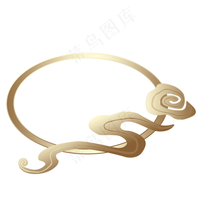 春节金色复古云纹椭圆手绘,免抠元素