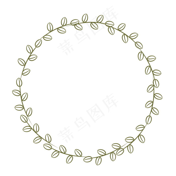 可爱嫩绿树枝圆形边框,免抠元素