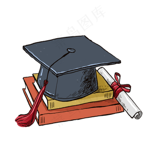 毕业季卡通黑色学士帽PNG免抠