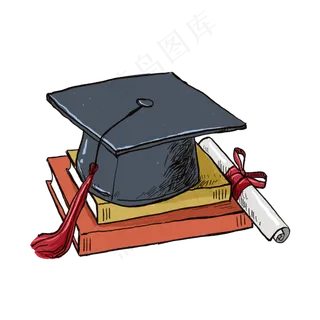 毕业季卡通黑色学士帽PNG免抠