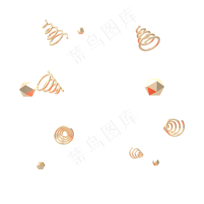 金色螺旋立体漂浮电商,免抠元素(2000*2000px 300 dpi )psd模版下载