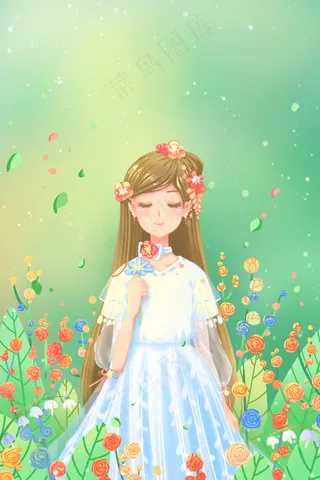 绿色唯美卡通清新春季春天3月4月你好配图