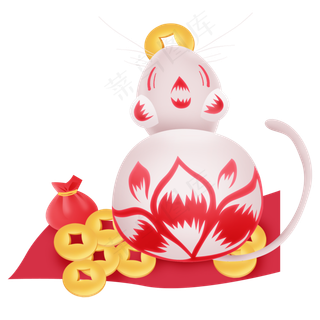 2020年日历生肖鼠和钱袋,免抠元素