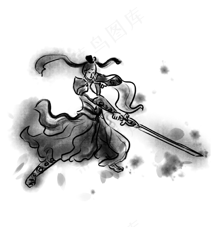 水墨武侠手绘装饰图(3398X3604(DPI:300))psd模版下载
