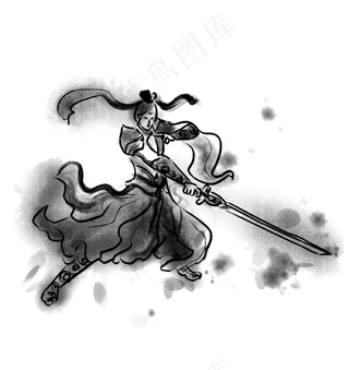 水墨武侠手绘装饰图