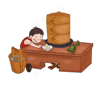 端午节小孩馋粽子手绘卡通PNG