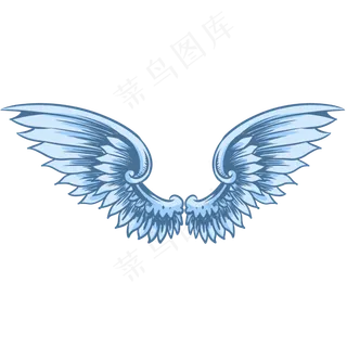 手绘蓝色卡通翅膀,免抠元素