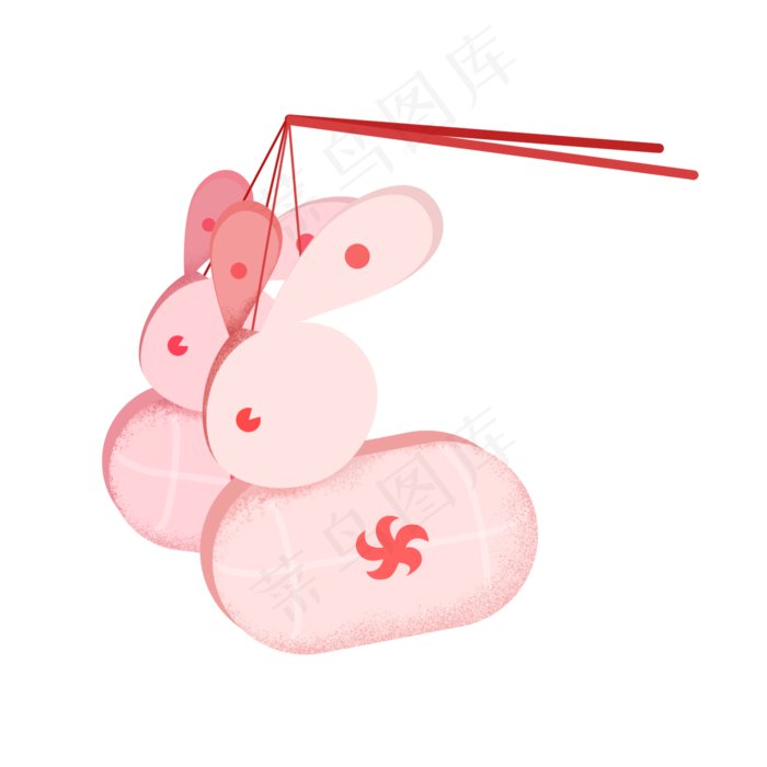 元宵节兔子灯暖色手绘插图免扣插,免抠元素