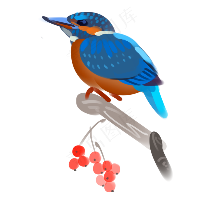 鸟与沙棘水墨插话,免抠元素