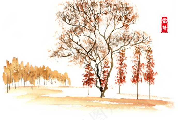 霜降秋天的原野,免抠元素