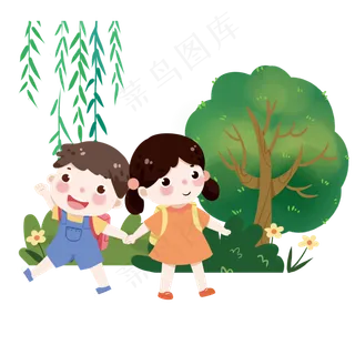 清明节手拉手的小孩