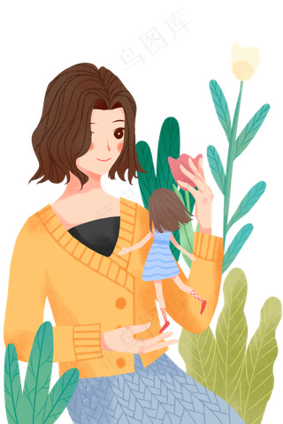 母亲节妈妈手心里女儿温馨插图,免抠元素