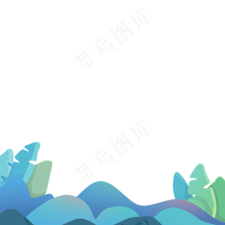蓝色的山坡和植物免抠图