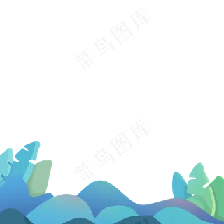 蓝色的山坡和植物免抠图