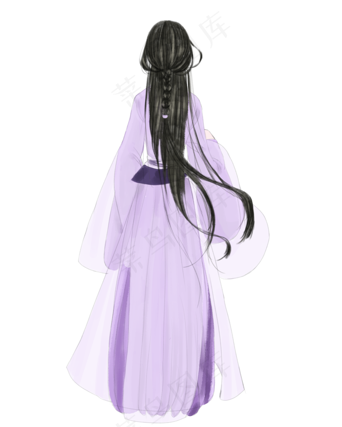 水彩紫色美女背影
