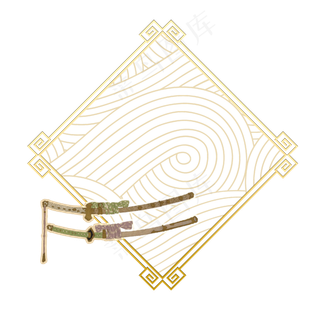 中国国潮复古日本武士刀剑道金色