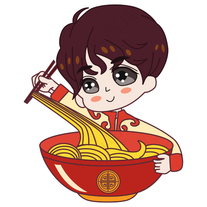 2019年二月二龙抬头吃面人物矢量�,免抠元素