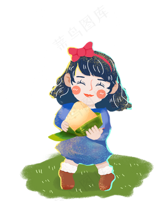 端午节吃粽子女孩PNG素材