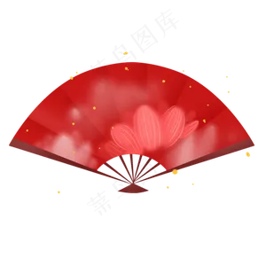 新年红色古风荷花莲花扇子,免抠元素