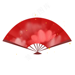 新年红色古风荷花莲花扇子,免抠元素