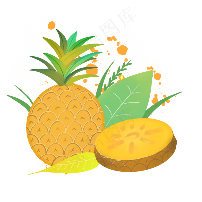 菠萝凤梨黄金甜蜜热带水果PNG(2048X2048(DPI:300))psd模版下载