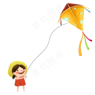 春天手绘草地放风筝