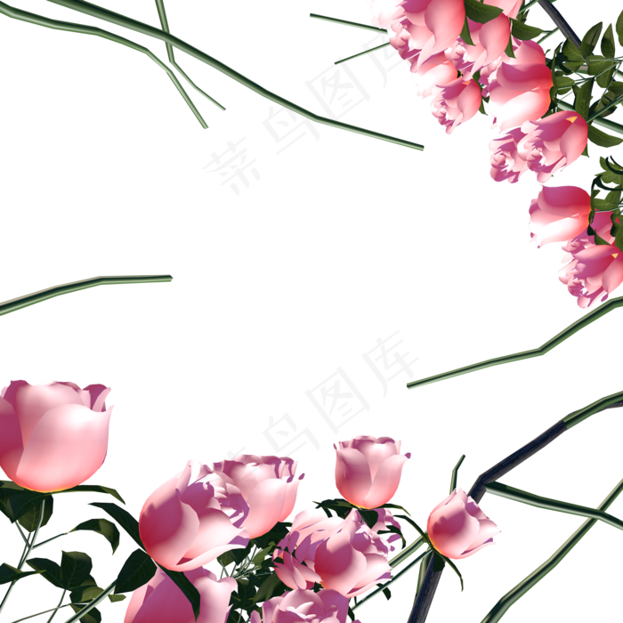 粉色清新玫瑰花花藤边框