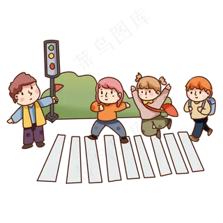 手绘卡通交通安全过马路,免抠元素