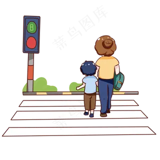 手绘卡通安全过马路,免抠元素