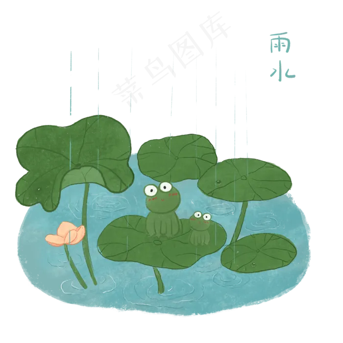 池塘荷叶二十四节气农历雨水青蛙,免抠元素