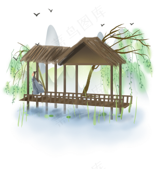 中国风游湖的古人,免抠元素