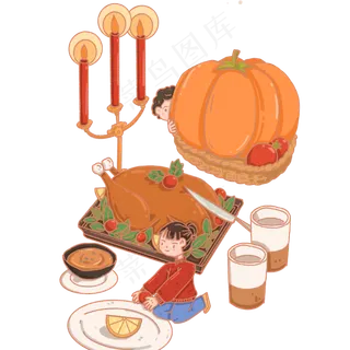感恩节火鸡食物女孩,免抠元素