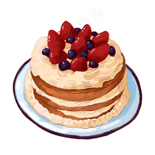 手绘草莓蛋糕PNG免抠素材