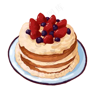 手绘草莓蛋糕PNG免抠素材