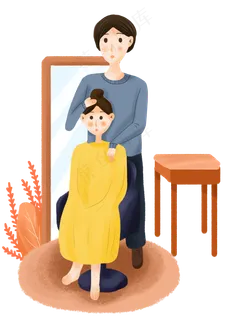 龙抬头剪头发镜子理发师小女孩,免抠元素