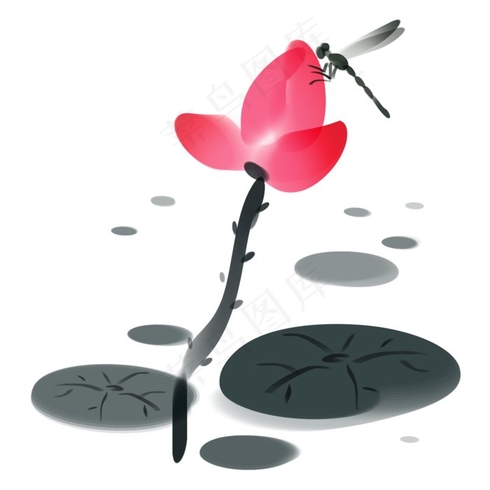 水墨画荷花蜻蜓点水(2000X2000(DPI:300))psd模版下载