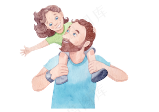 水彩手绘父亲节父女亲情人物