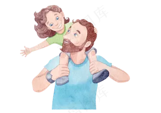 水彩手绘父亲节父女亲情人物