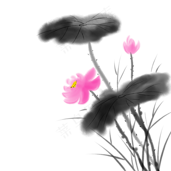 手绘红色水墨荷花写意(3000X3000(DPI:300))psd模版下载