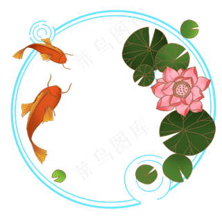 俯视荷花小池塘锦鲤边框免抠元素