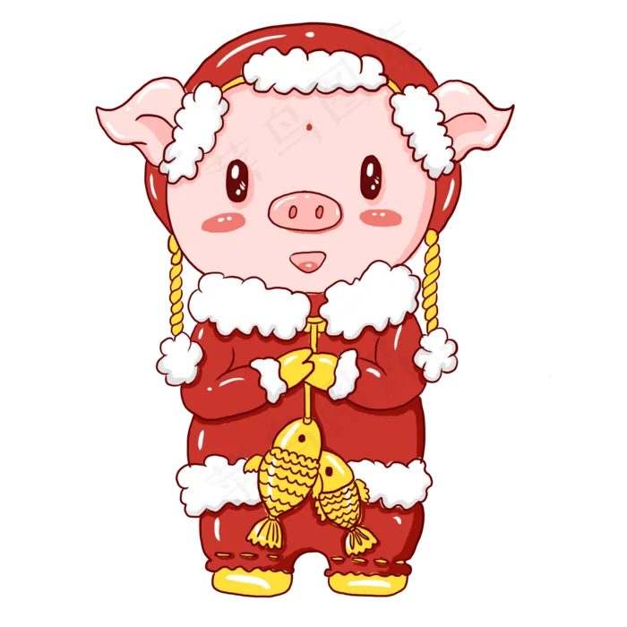 2019猪年新年手绘卡通可爱吉祥猪�,免抠元素