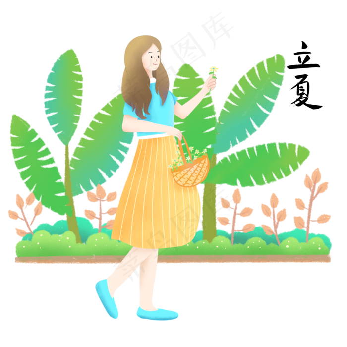 立夏拿着花篮的女孩插画