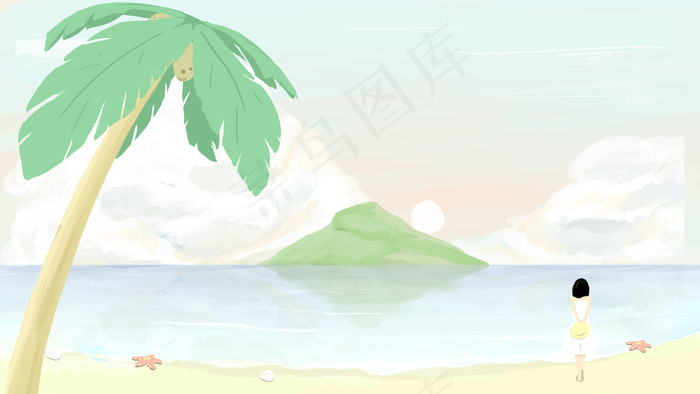 夏景小清新海滩风光(2880*1620px 300 dpi )psd模版下载