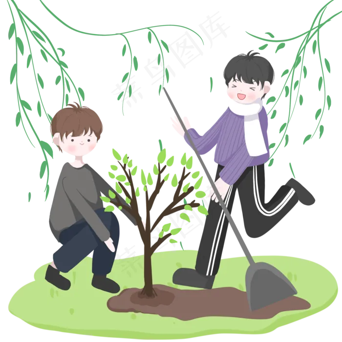 植树节女孩一起种树