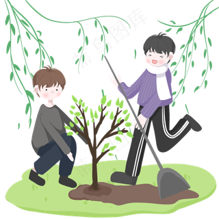 植树节女孩一起种树