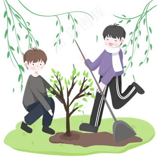 植树节女孩一起种树