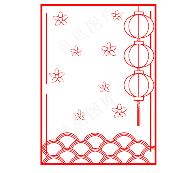 红色元旦灯笼边框,免抠元素