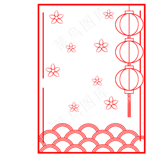 红色元旦灯笼边框,免抠元素