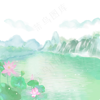 夏季主题池塘荷花瀑布